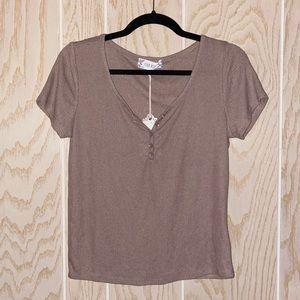 NEW Soft Ribbed Fitted Crop Tee in Brown / Mushroom